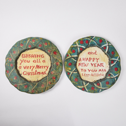 Two Hand-Painted Christmas Ornaments by Léon de Villalier