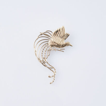 9ct Gold Lyrebird Brooch