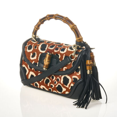 Gucci Calf Hair Bamboo Top Handle Bag with Removable Shoulder Strap