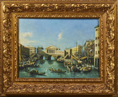 A Venetian Scene With Ornate Frame