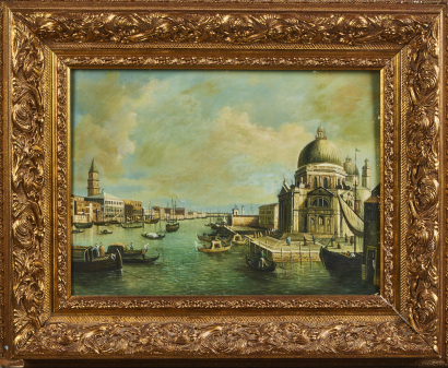 A Venetian Scene With Ornate Frame