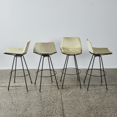 A Colleciton Of Four Mid Century Wire And Vinyl Swivelling Bar Stools