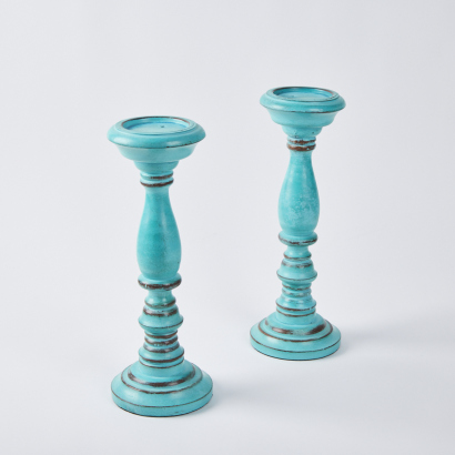 A Pair of French Country Wooden Candle Stands