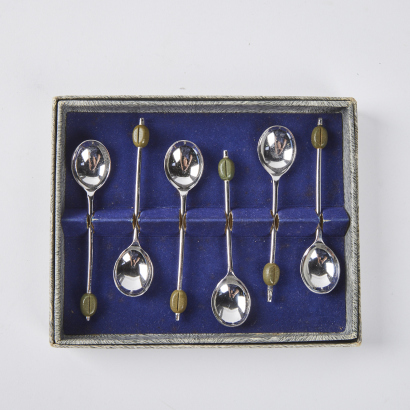 A Set of Six British Art Deco Style Coffee Bean Teaspoons