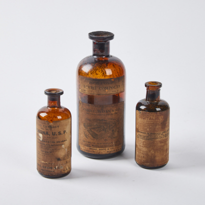 A Trio Of Antique Pharmaceutical Bottles By Parke Davis & Co USA