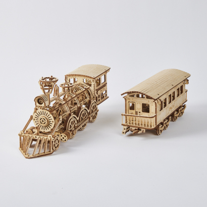 A Wood Trick Wooden Locomotive And Carriage