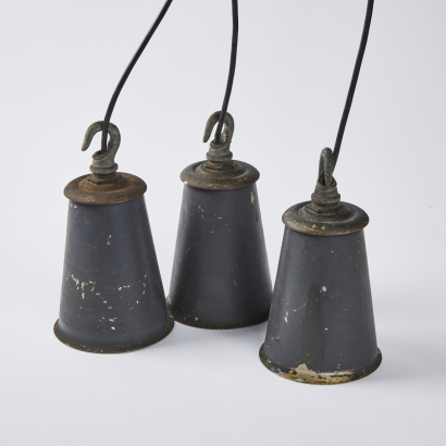 A Set Of Three Vintage Factory Lights