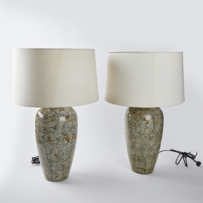 A Pair Of Large Crackle Glazed Lamps