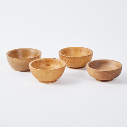 A Set of Four Hand Turned Oregon Pine, Totara and Rimu Trinket Bowls