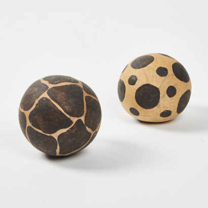 A Pair of Wood Spotted Baubles