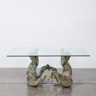 An Italian Bronze Neo Classical Putti Di Mare Coffee Table