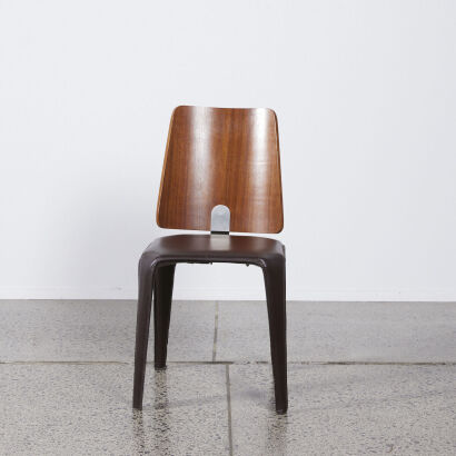 A Designer Leather & Walnut Occasional Chair