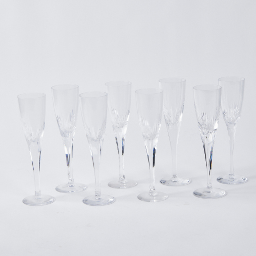 A Set of Eight 'Fount' Atlantis Crystal Champagne Flutes