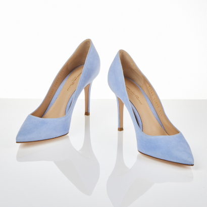 Gianvito Rossi Blue Suede Heels, Size 37.5