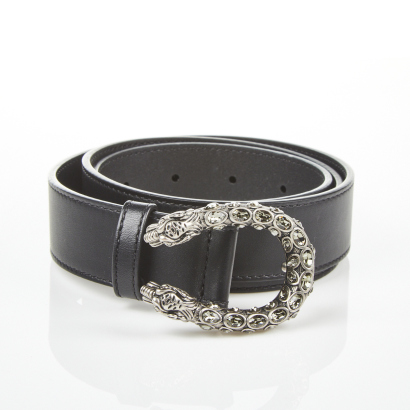 Gucci Black Leather Dionysus Belt, Size 12