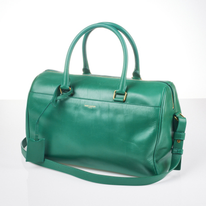 Yves Saint Laurent Green Leather Duffle 6 Bag