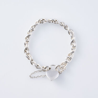 Sterling Silver Heart Padlock Bracelet