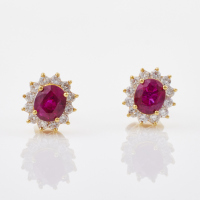 18ct Yellow Gold, 1.08ct Ruby and .36 ct Diamond Cluster Stud Earrings