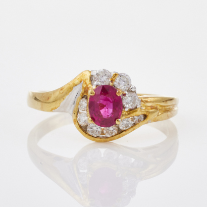 18ct Yellow Gold, .43ct Ruby/.18ct Diamond Set Cluster Ring