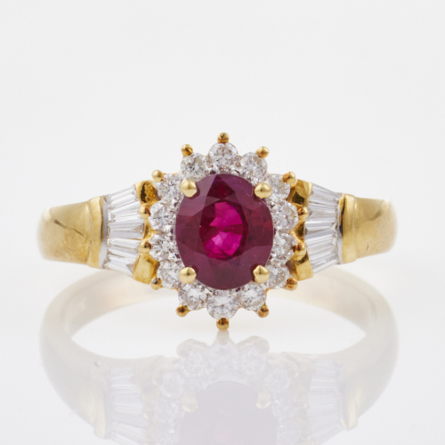 18ct Yellow Gold .79ct Ruby/.30ct Diamond Set Cluster Ring