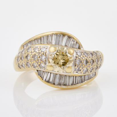 18ct Yellow Gold, Fancy Brownish Greenish Yellow Diamond Ring