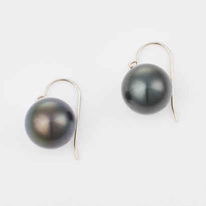 Sterling Silver, 12.6mm South Sea Black Pearl Earrings