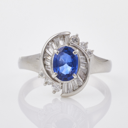 Platinum, .85ct Sapphire /.40ct Diamond Ring