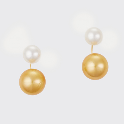 18ct Yellow Gold, White and Gold Pearl Earrings