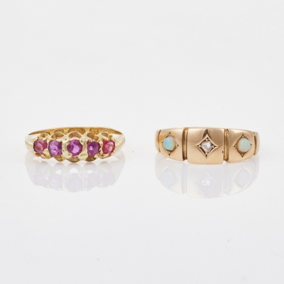 Collection of Two, 15ct Yellow Gold, Stone Set, Vintage Rings