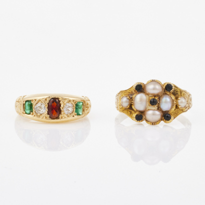 Collection of Two, 18ct Yellow Gold, Stone Set Vintage Rings