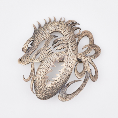 Sterling Silver Dragon Brooch, Attributed to Patoni Tony Buller, circa 1960's