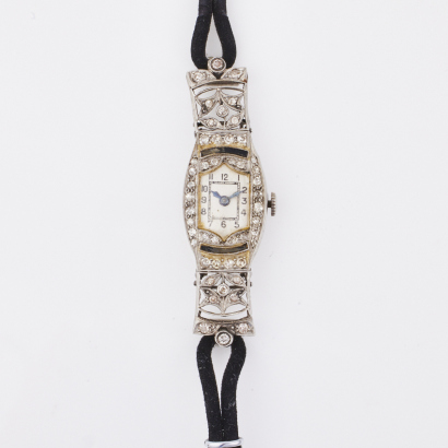 Platinum, Antique, Art-Deco Styled Diamond Wristwatch, circa 1920's