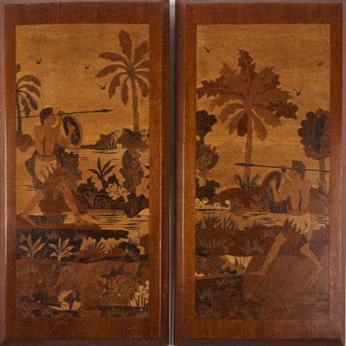 A Pair of Decorative Inlaid Wood Panels