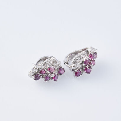 Silver Ruby and Diamond Earrings