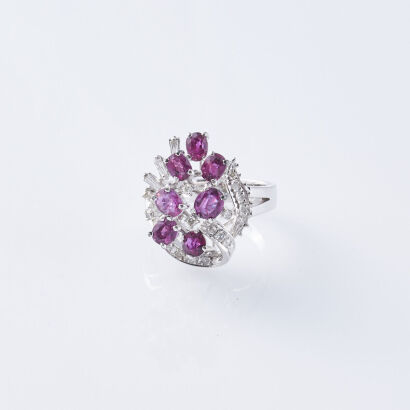 Silver Ruby and Diamond Ring