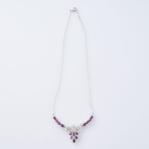 Silver Ruby and Diamond Necklace