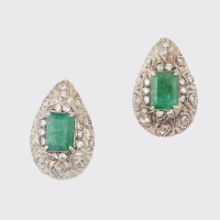 14ct White Gold, 3.40ct Emerald and 1,40ct Diamond Earrings