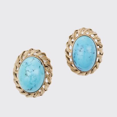 14ct Yellow Gold, Traditional Turquoise (Dyed blue) Stud Earrings