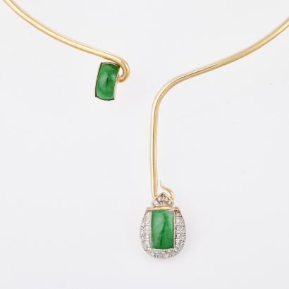 14ct Yellow Gold, Jadeite Jade and Diamond Necklace