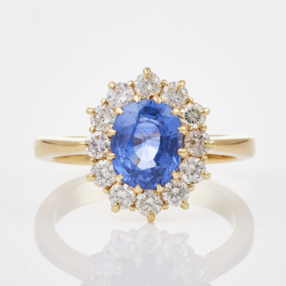 18ct Yellow Gold, 2.02ct Sapphire/ .81ct Diamond Ring