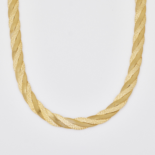 14ct Yellow Gold, Triple Row Herringbone Necklace