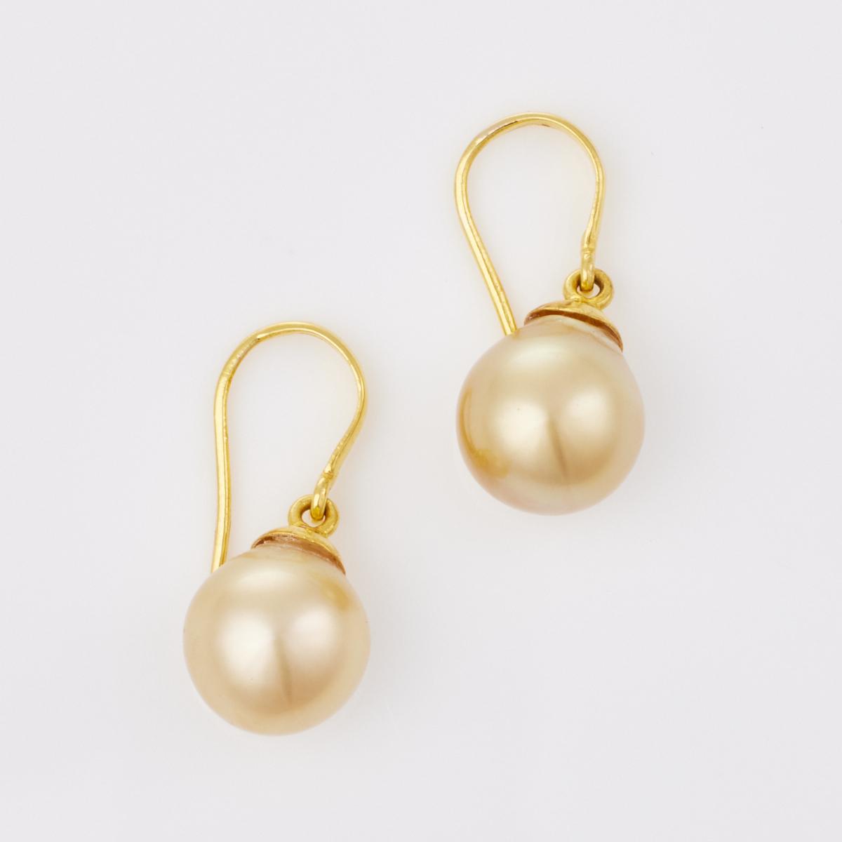 18ct Yellow Gold, 11mm Burmese South Sea Pearl Drop Earrings