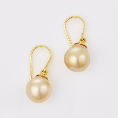 18ct Yellow Gold, 11mm Burmese South Sea Pearl Drop Earrings