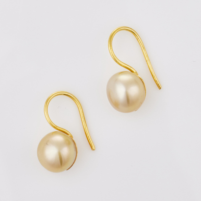 18ct Yellow Gold, 9mm Burmese South Sea Pearl Drop Earrings