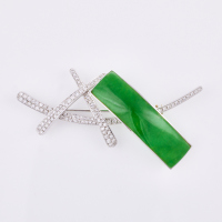 18ct White Gold, Jade / 1.10ct Diamond Brooch