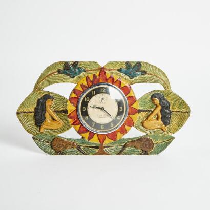 A Smith Alarm Repeater Clock in a Folk Art Frame