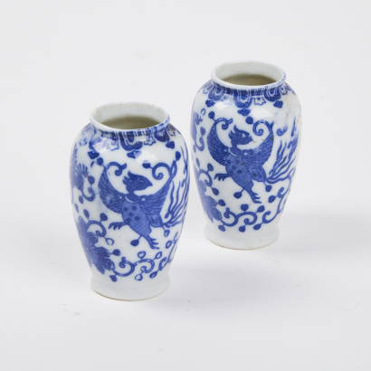 A Pair of Miniature Blue and White Vases