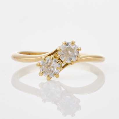 18ct Yellow Gold, Vintage, Two Stone .46ct Diamond Ring