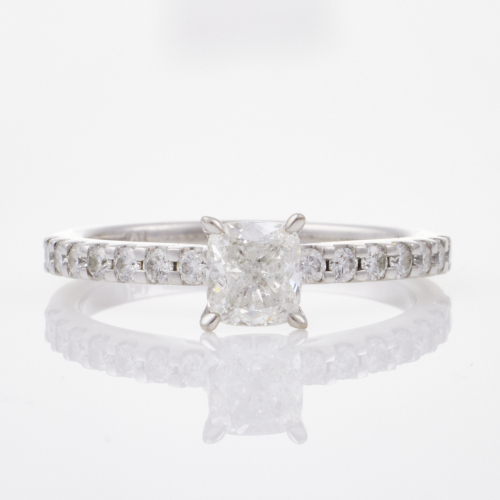 18ct White Gold, 1.07ct Cushion Cut and Accent Diamond Ring