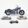 A Model Harley Davidson and Three Model Cars - 2